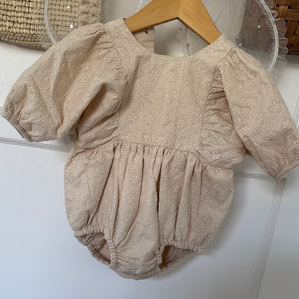 Cream Baby Romper with Floral Design